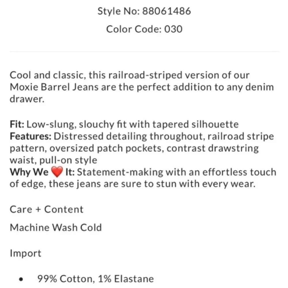 We The Free by Free People:”Moxie” Low Slung Pull-On Barrel Jeans NWOT - Picture 4 of 10